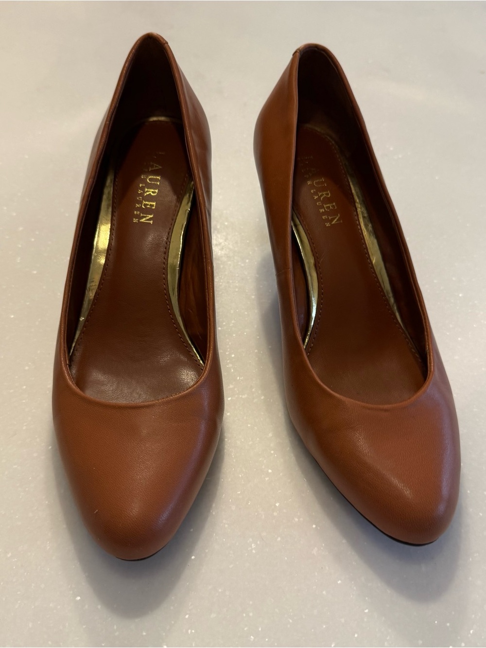 Lauren Ralph Lauren Harper Pumps/ Heels Tan Kidskin Leather Round Toe Sz 7.5 - Picture 4 of 14